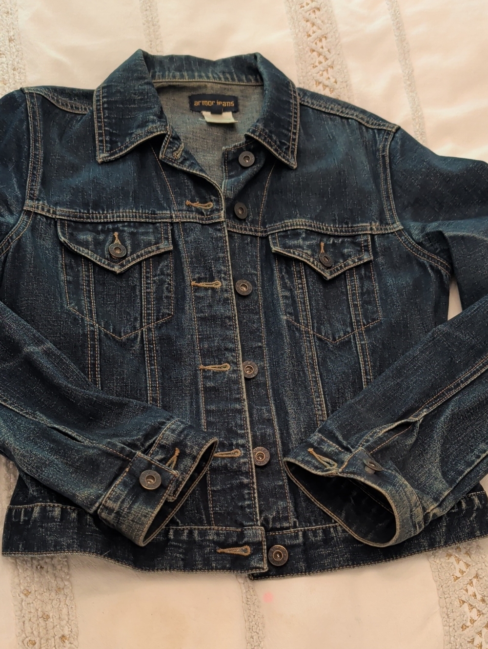 Armor Lux Indigo Denim Jean Jacket with Contrast Stitching